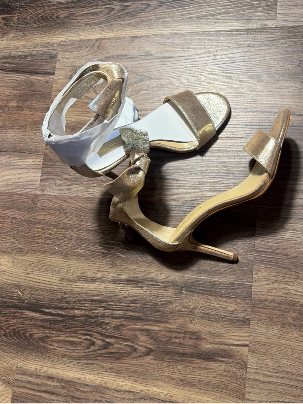 Ann Taylor Ankle Strap Bow Gold Metallic Leather Heel Sandals Size 5 M New